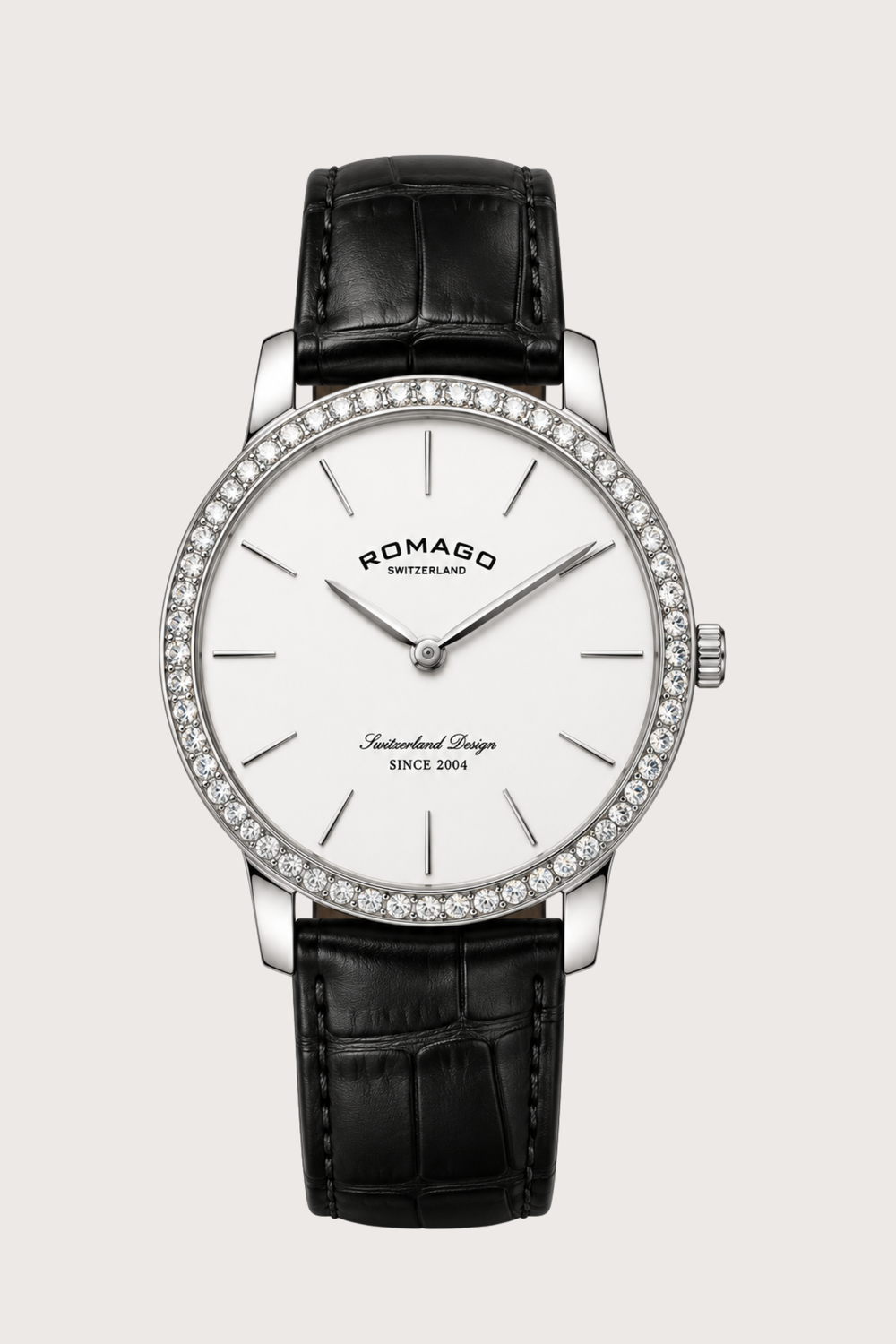 Romago Pearl Elegance Halo Silver Crystal Dial Watch