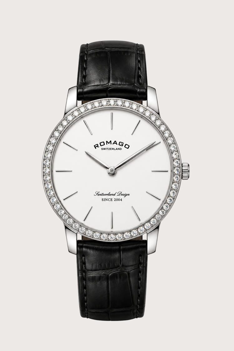 Romago Pearl Elegance Halo Silver Crystal Dial Watch
