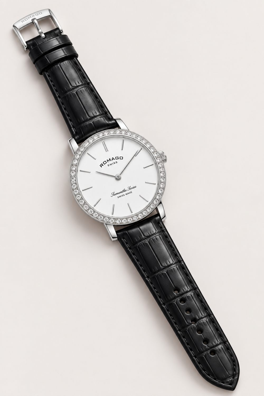 Romago Pearl Elegance Halo Silver Crystal Dial Watch