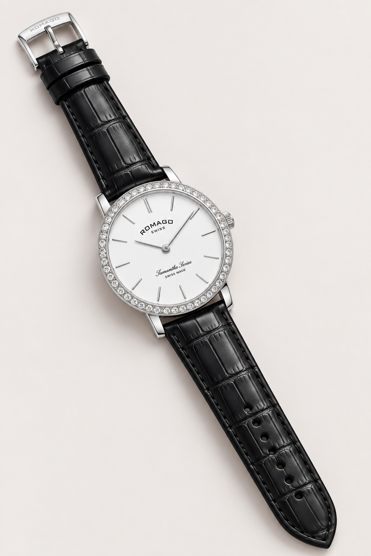 Romago Pearl Elegance Halo Silver Crystal Dial Watch