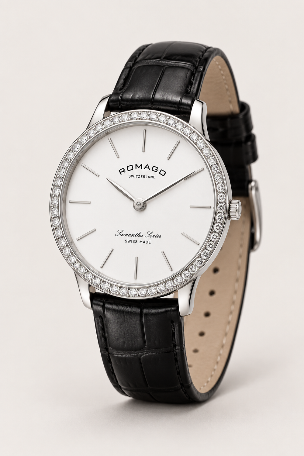 Romago Pearl Elegance Halo Silver Crystal Dial Watch