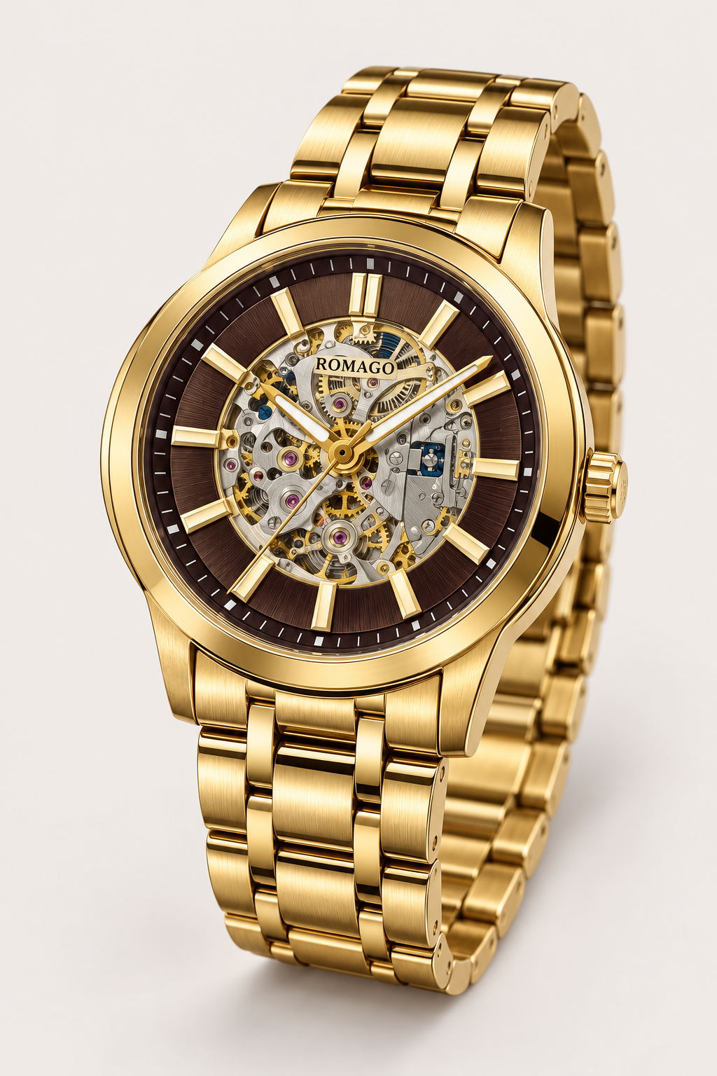 Romago Royal Golden Cocoa Skeleton Watch