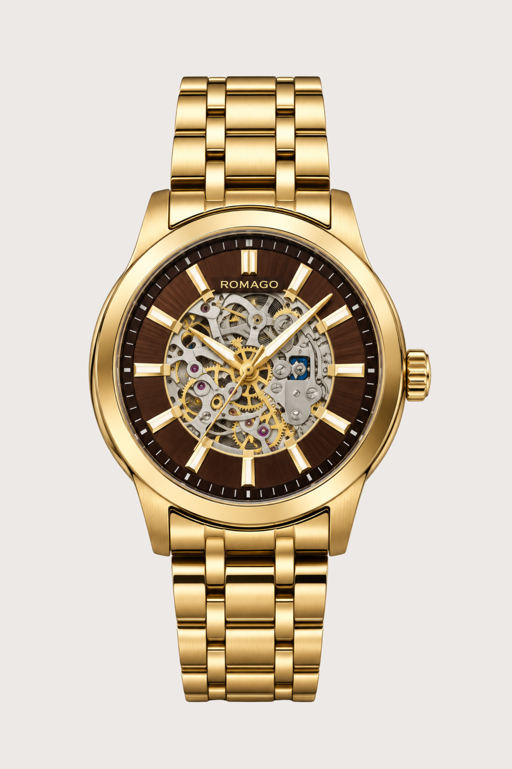 Romago Royal Golden Cocoa Skeleton Watch
