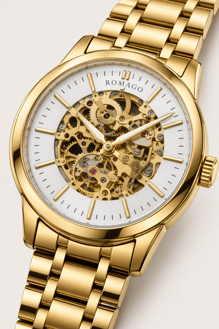 Romago Royal Golden White Skeleton Watch