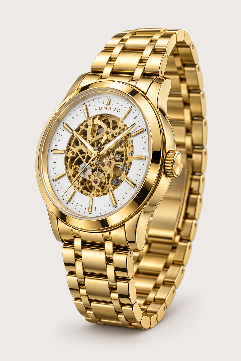 Romago Royal Golden White Skeleton Watch