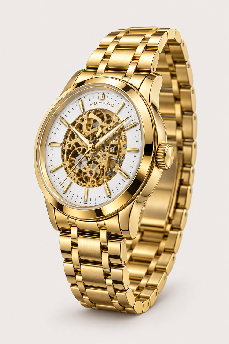 Romago Royal Golden White Skeleton Watch