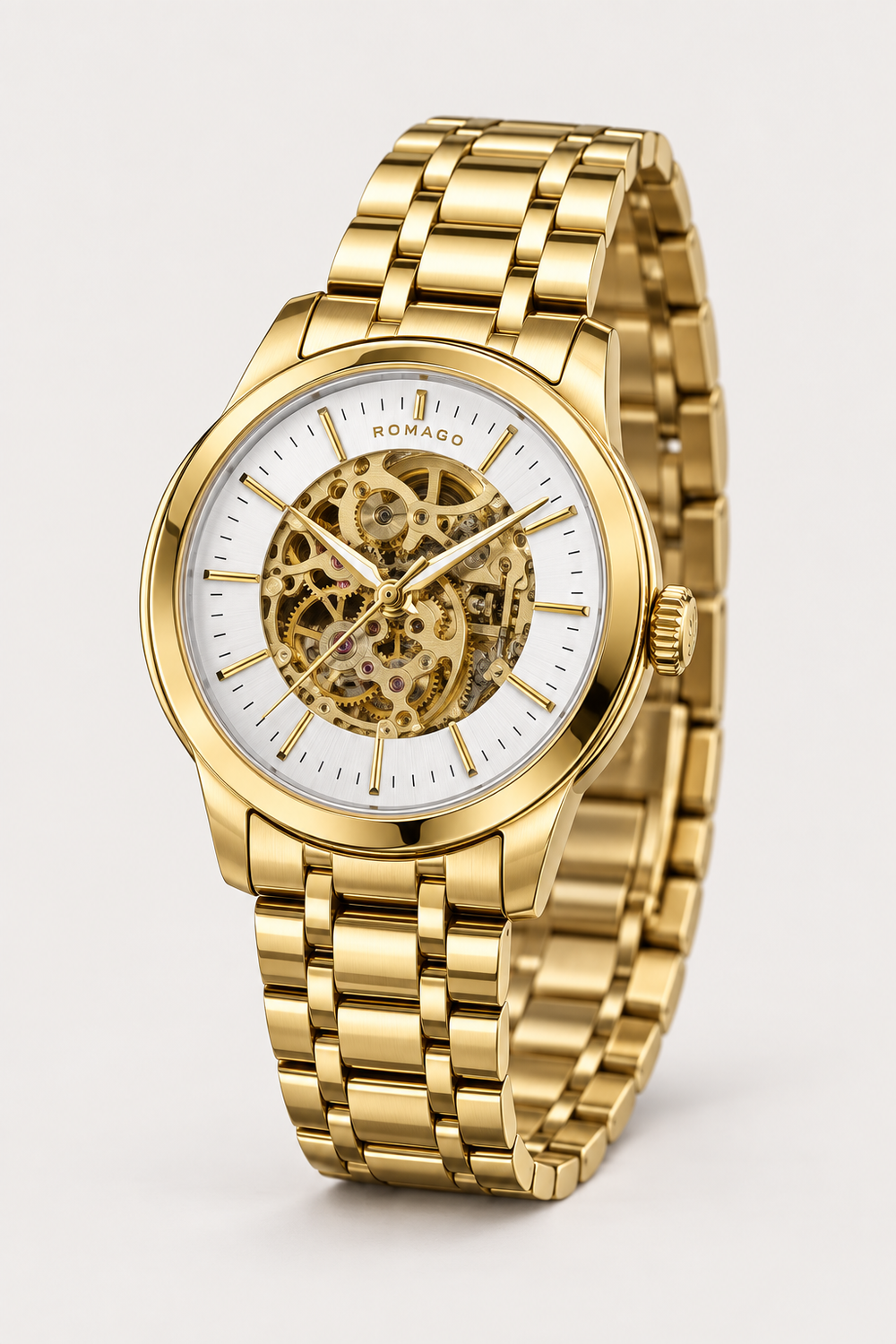 Romago Royal Golden White Skeleton Watch
