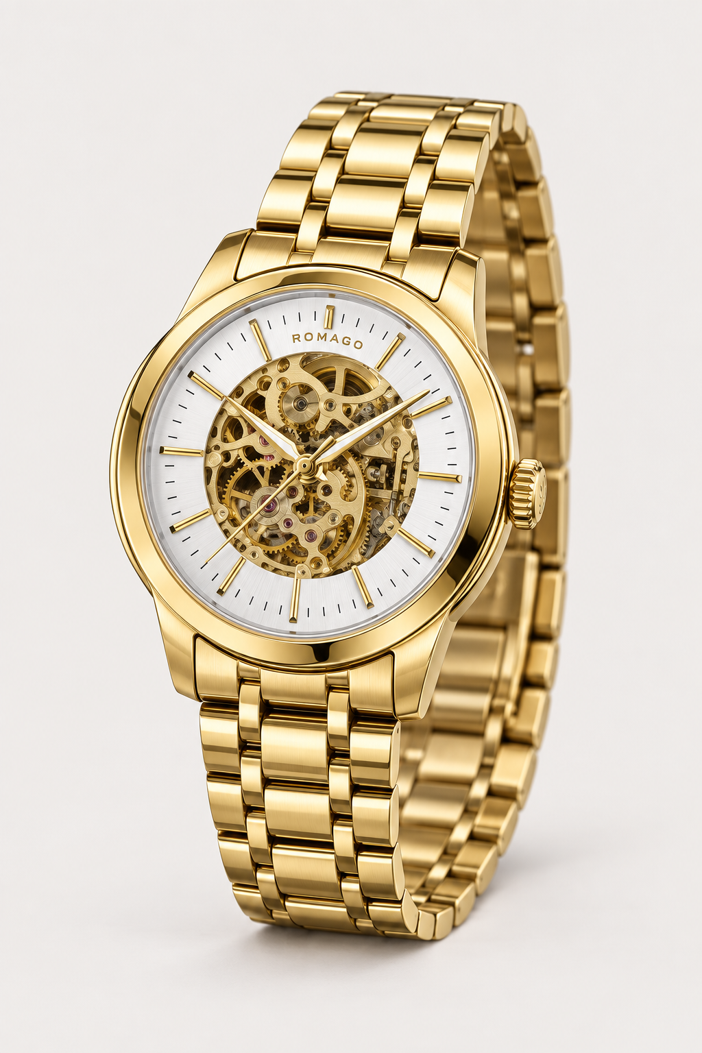 Romago Royal Golden White Skeleton Watch