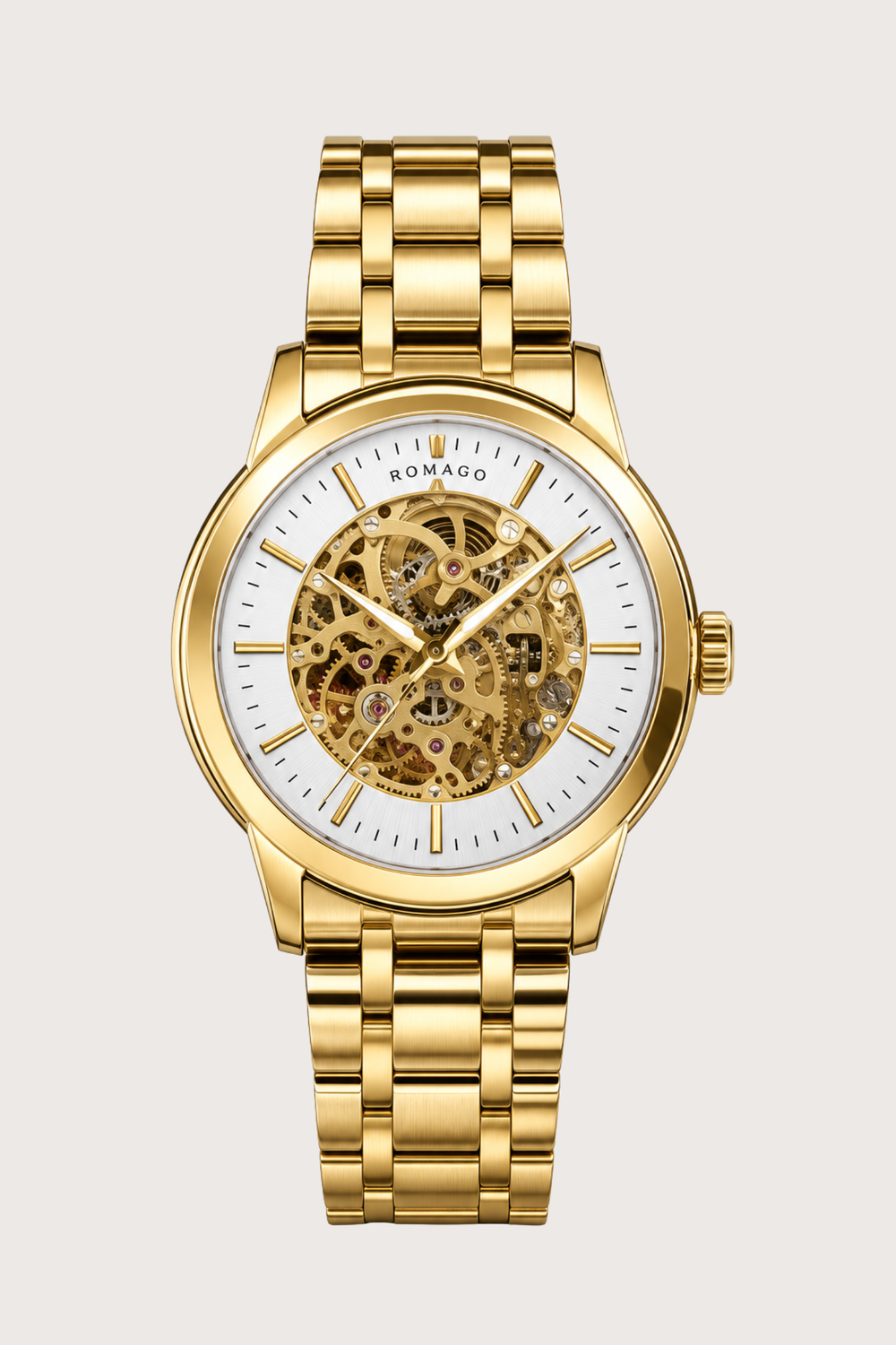 Romago Royal Golden White Skeleton Watch