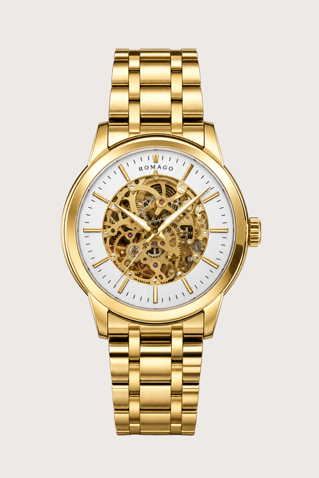 Romago Royal Golden White Skeleton Watch