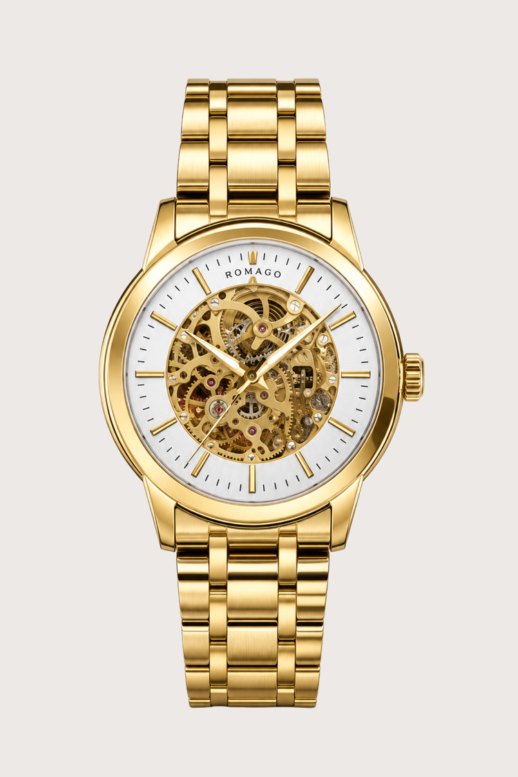 Romago Royal Golden White Skeleton Watch