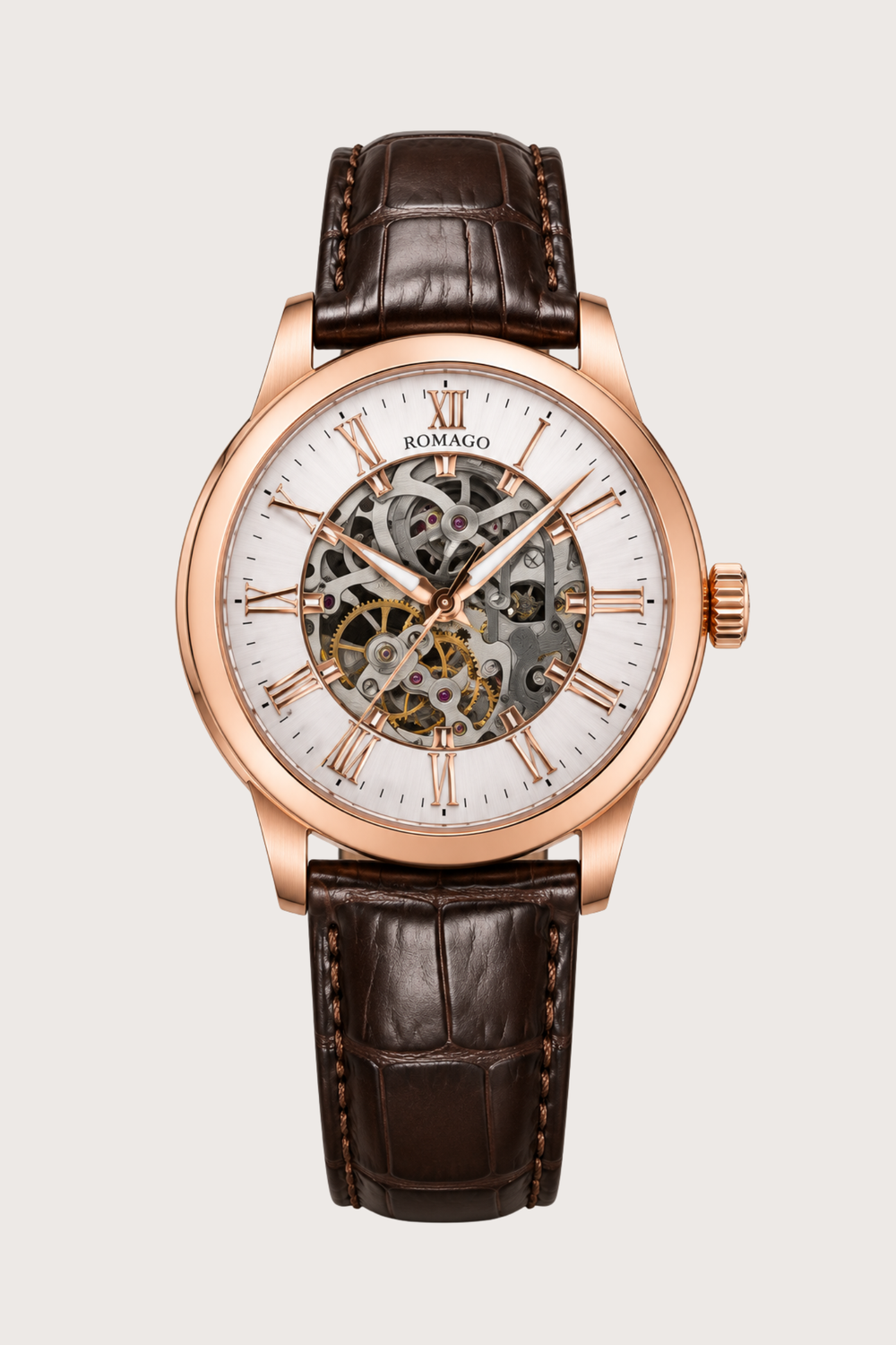 Romago Royal Rose Gold White Skeleton Watch
