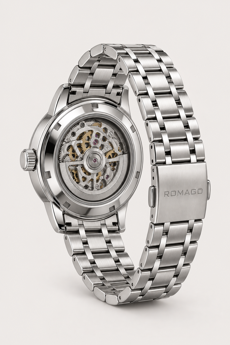 Romago Royal Silver Noir Skeleton Watch