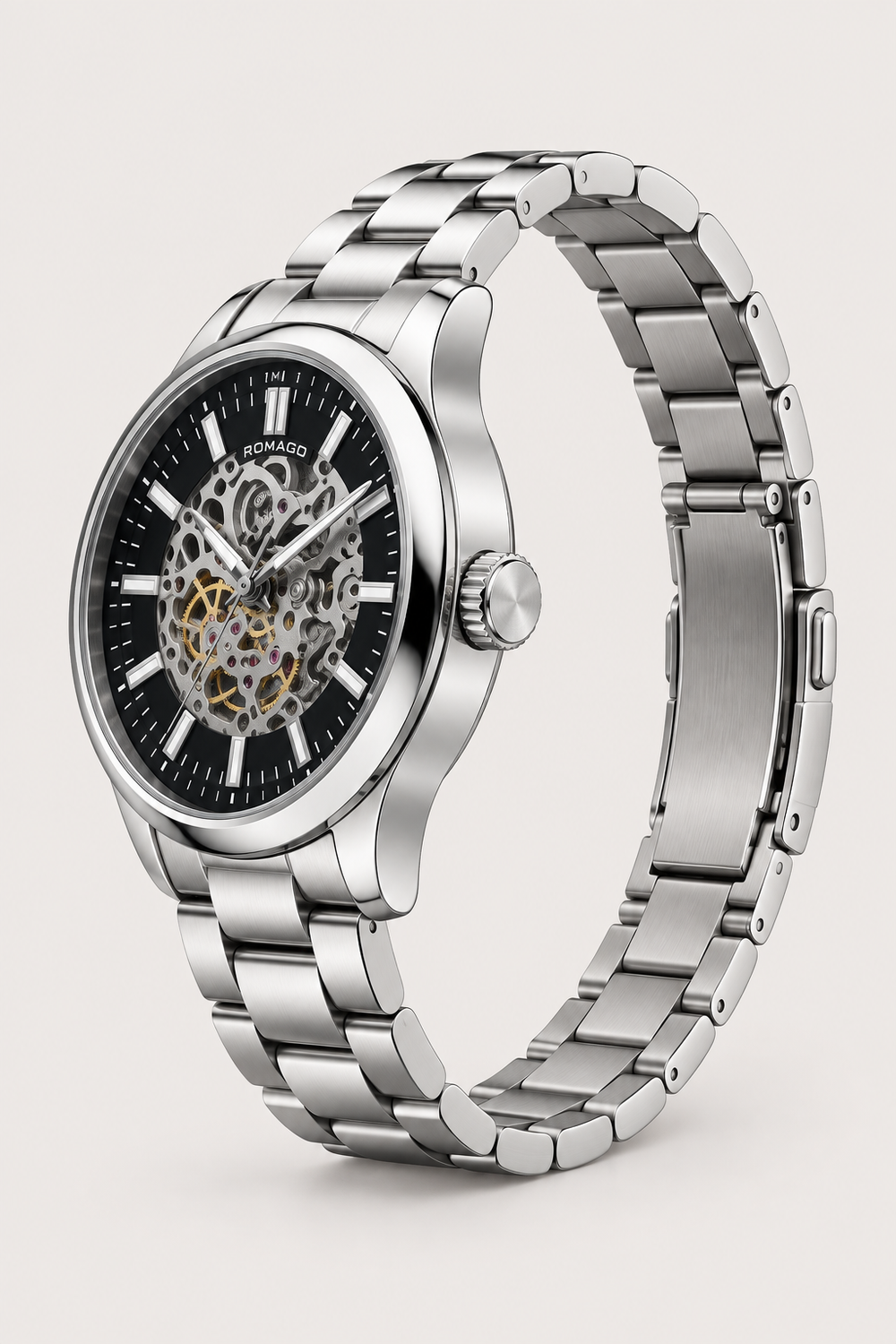 Romago Royal Silver Noir Skeleton Watch