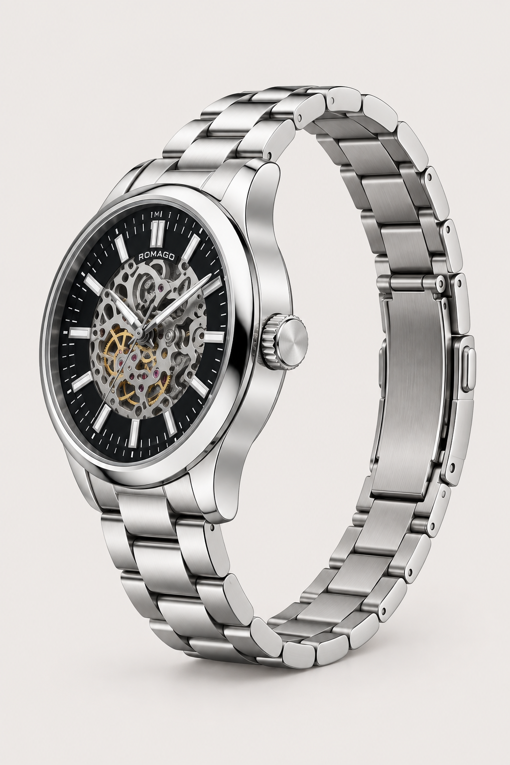 Romago Royal Silver Noir Skeleton Watch