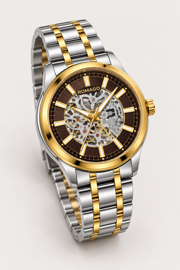 Romago Royal Two-Tone Cocoa Skeleton Watch