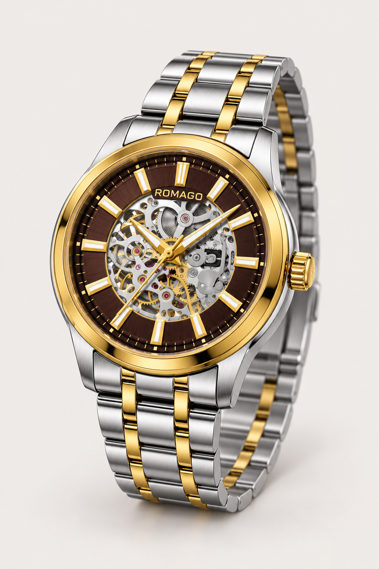 Romago Royal Two-Tone Cocoa Skeleton Watch