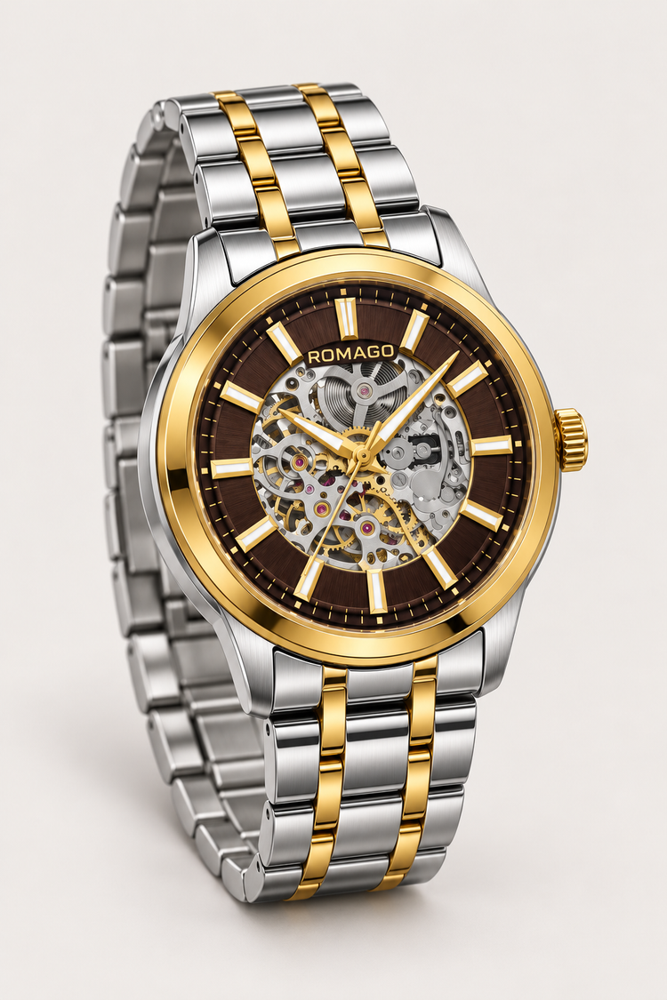 Romago Royal Two-Tone Cocoa Skeleton Watch