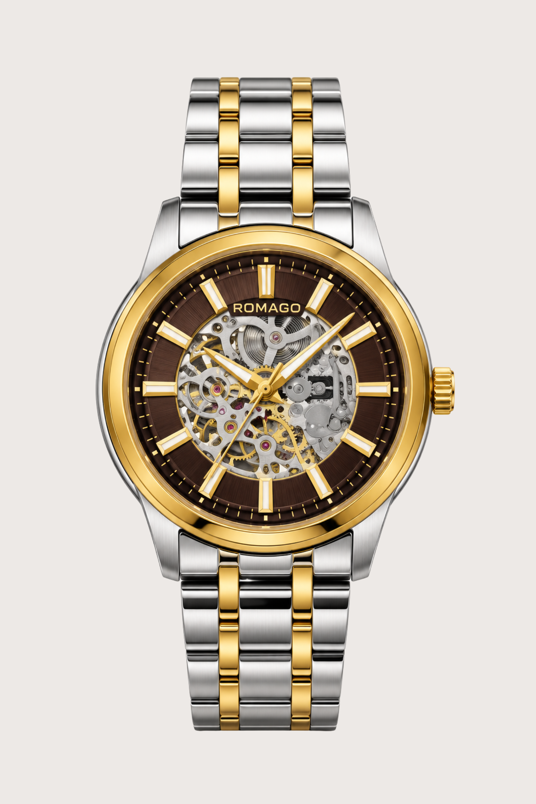 Romago Royal Two-Tone Cocoa Skeleton Watch