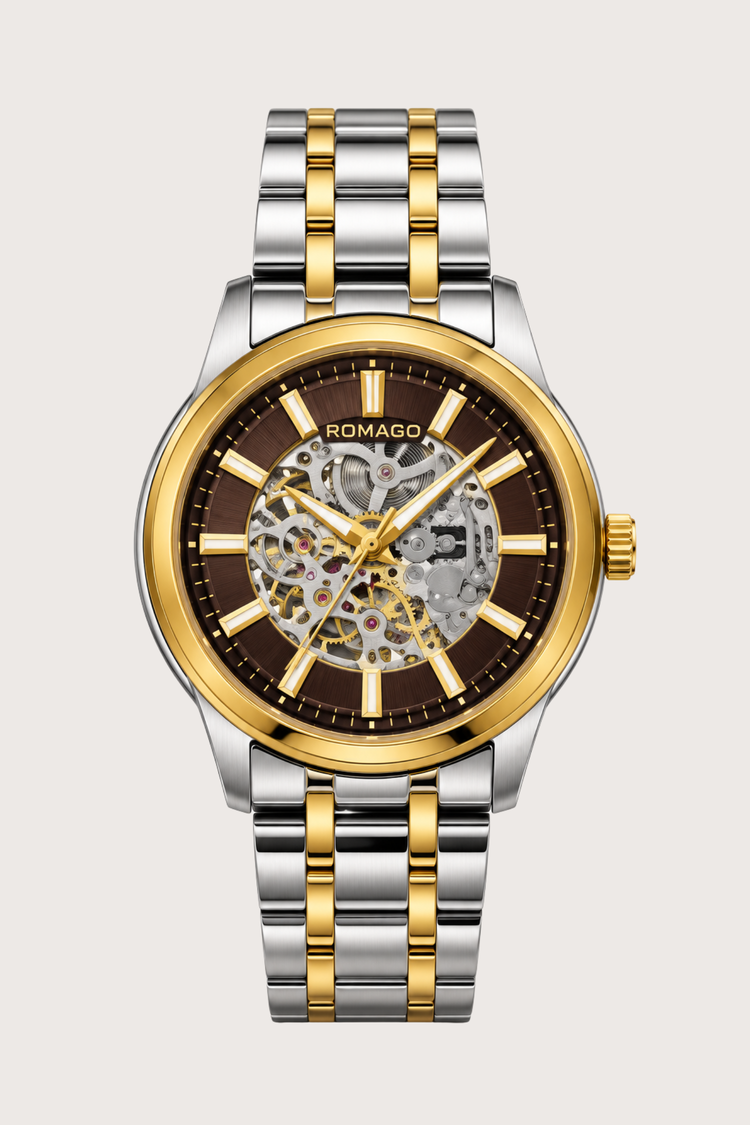Romago Royal Two-Tone Cocoa Skeleton Watch
