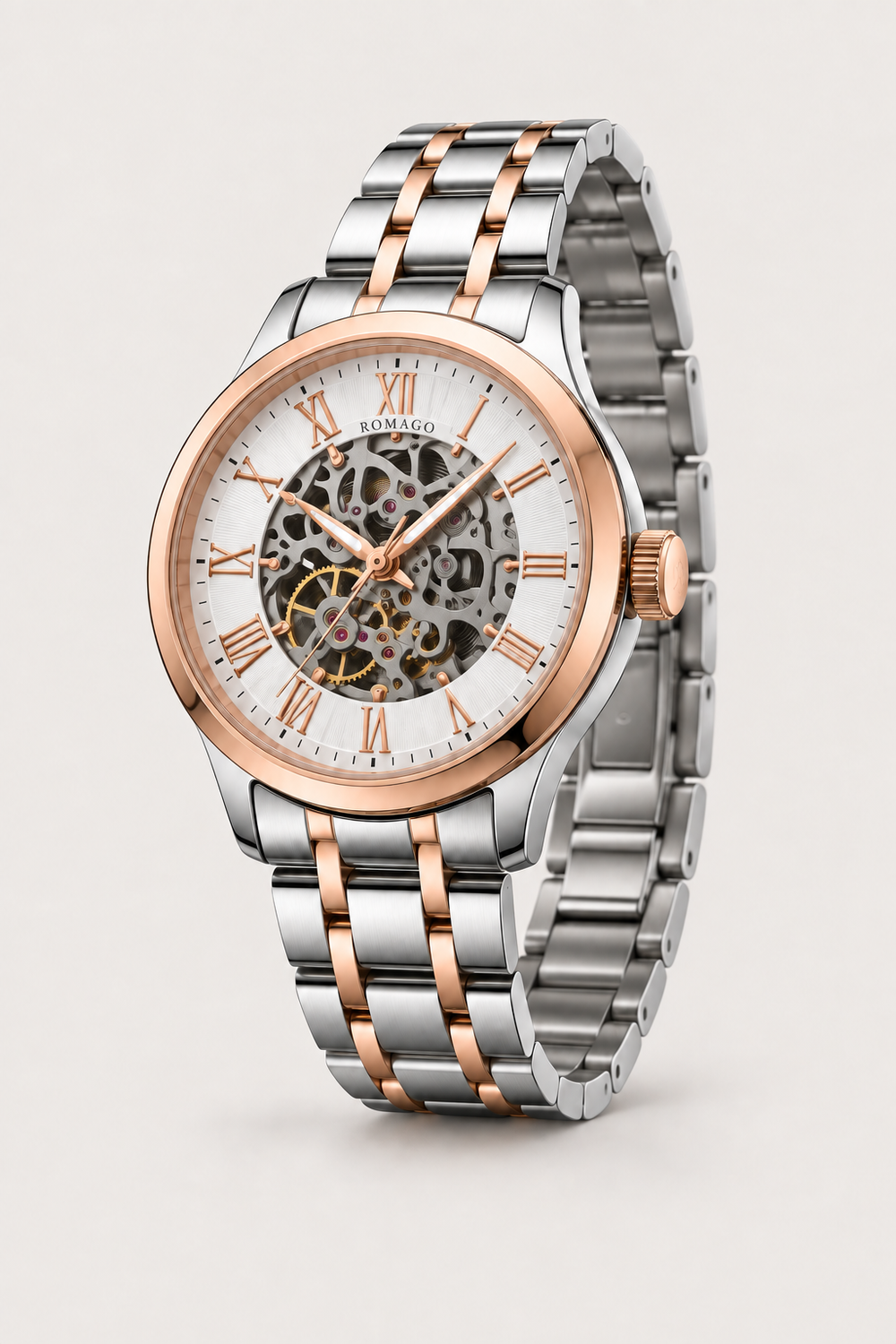 Romago Royal Two-Tone Rose White Skeleton Watch