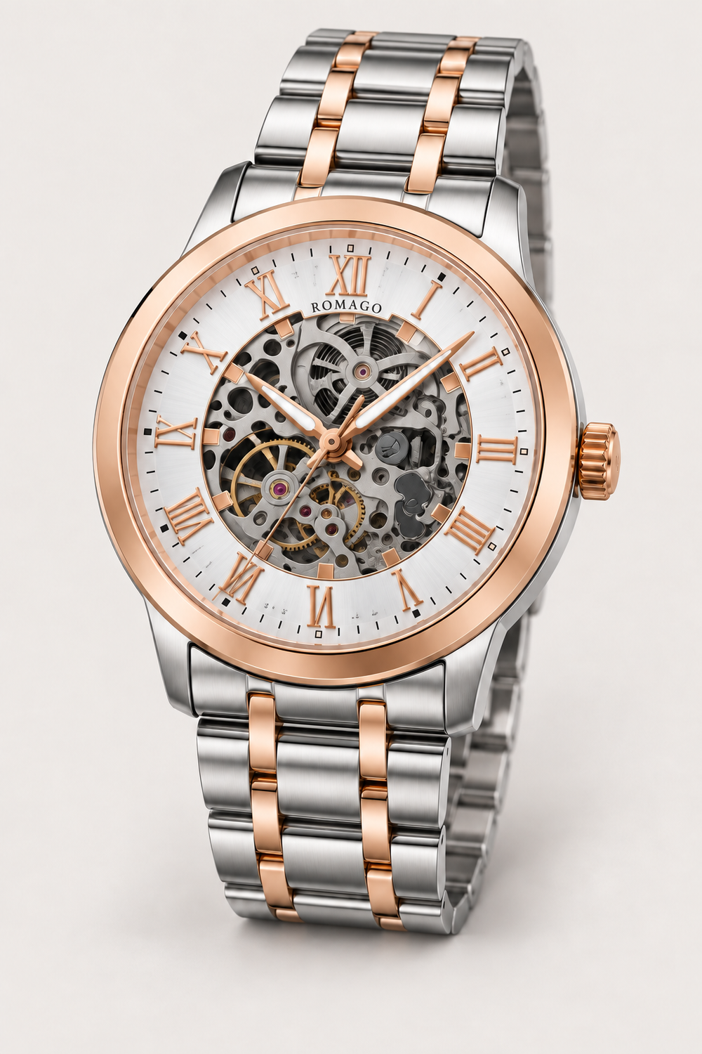 Romago Royal Two-Tone Rose White Skeleton Watch