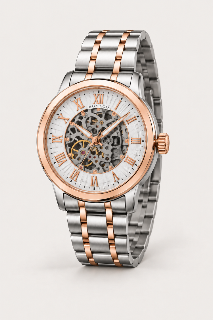 Romago Royal Two-Tone Rose White Skeleton Watch