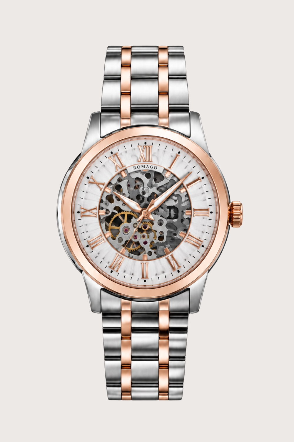 Romago Royal Two-Tone Rose White Skeleton Watch