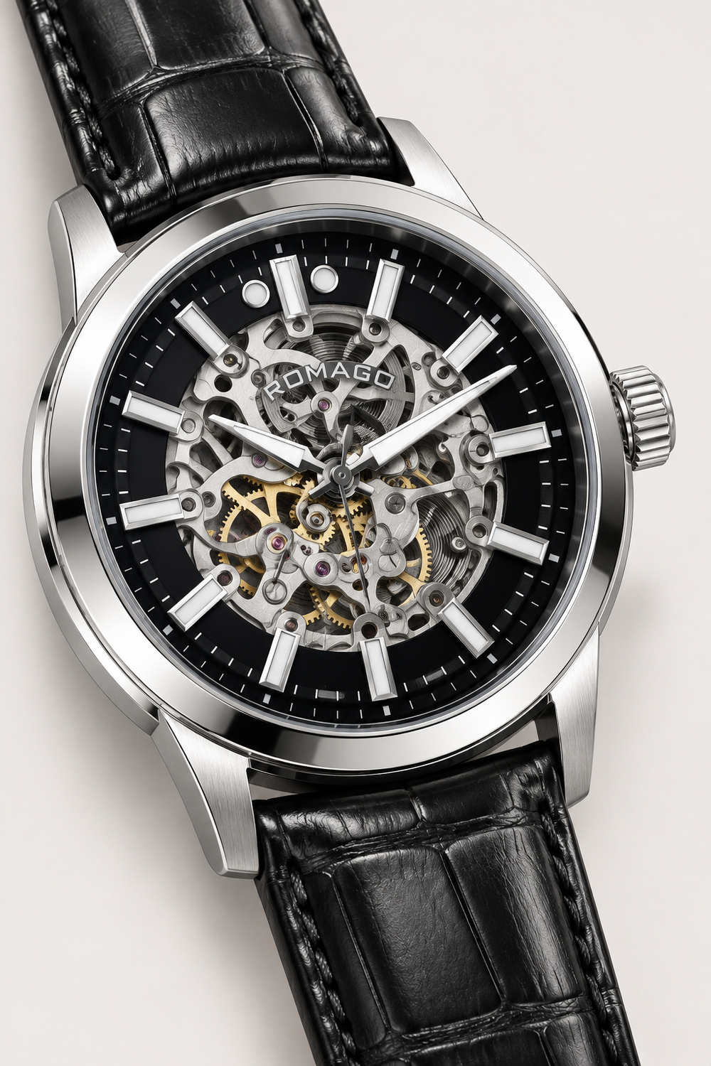 Romago Silver Noir Skeleton Automatic Watch