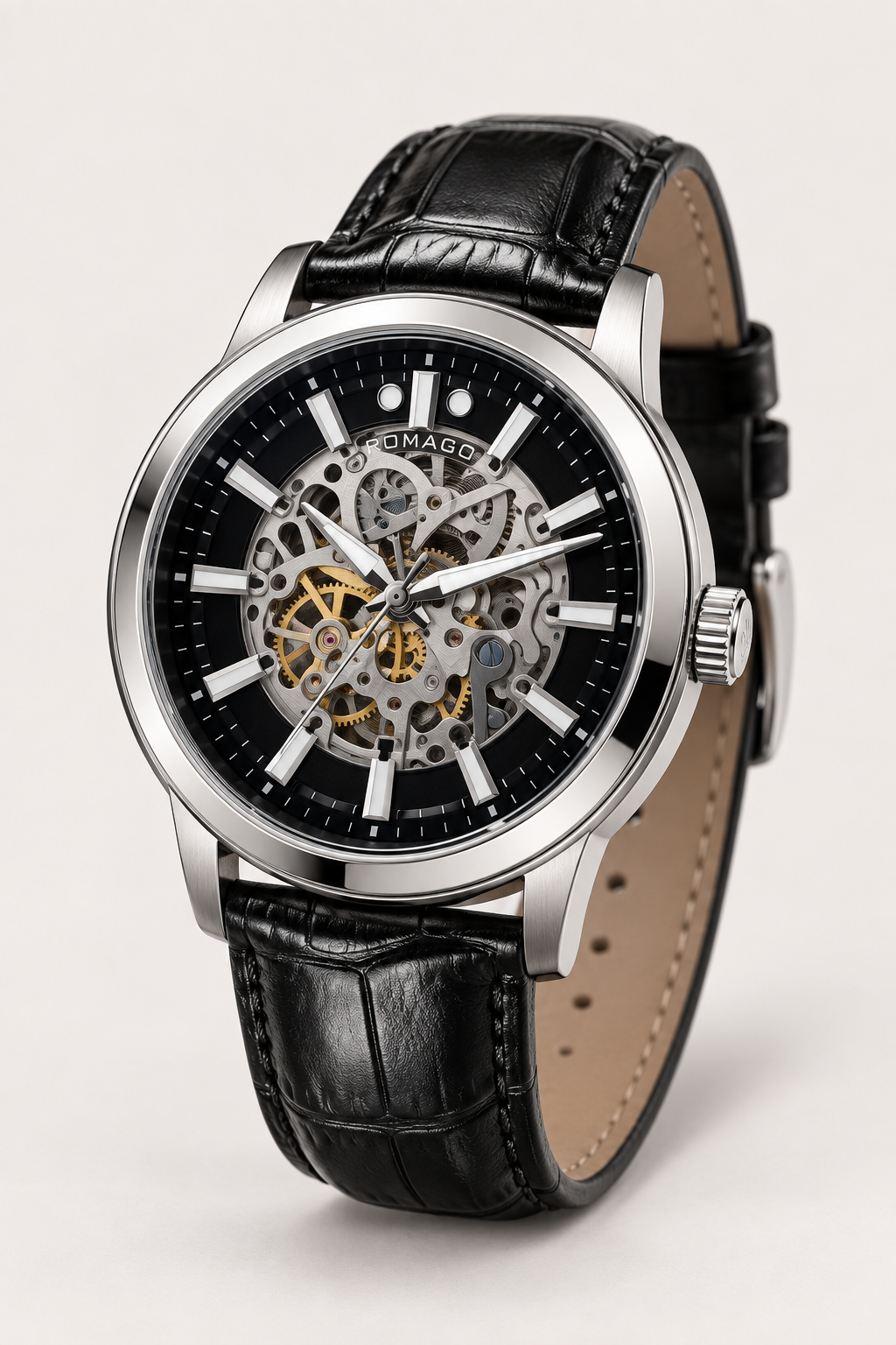 Romago Silver Noir Skeleton Automatic Watch