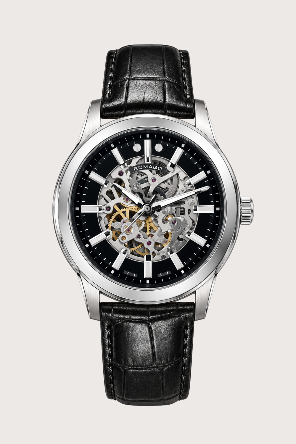 Romago Silver Noir Skeleton Automatic Watch
