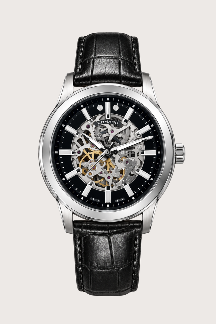 Romago Silver Noir Skeleton Automatic Watch