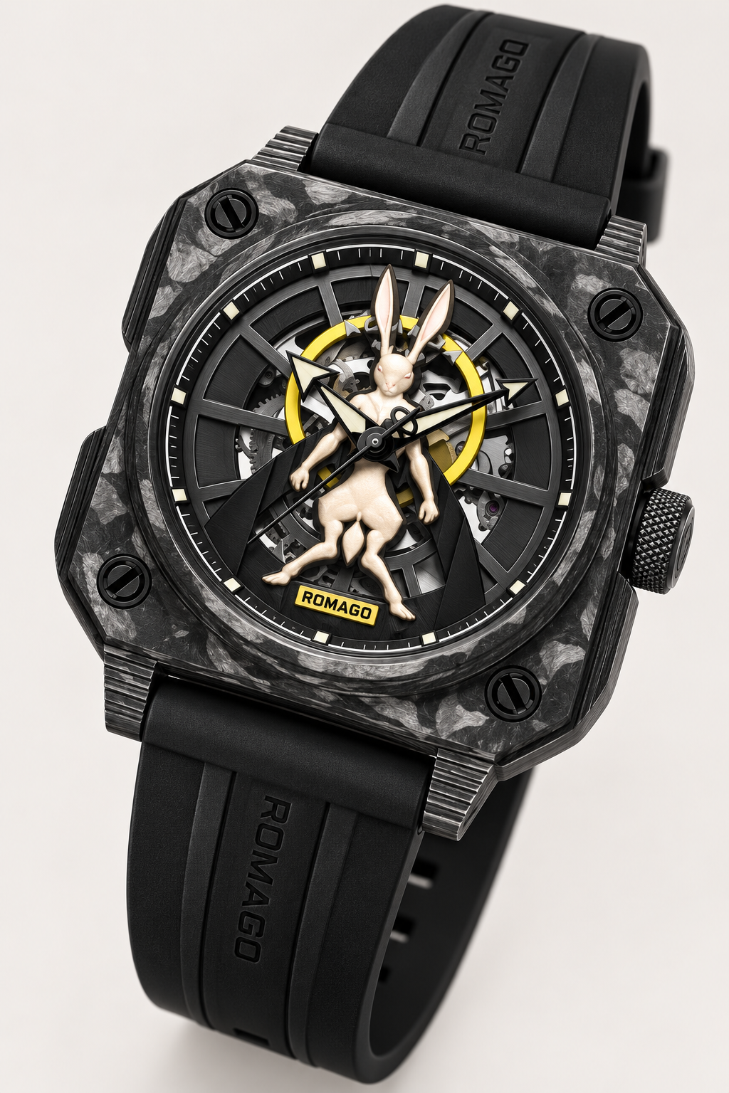 Romago X AKOMA Collaboration Luminous Carbon Fiber Automatic Mechanical Watch - Black