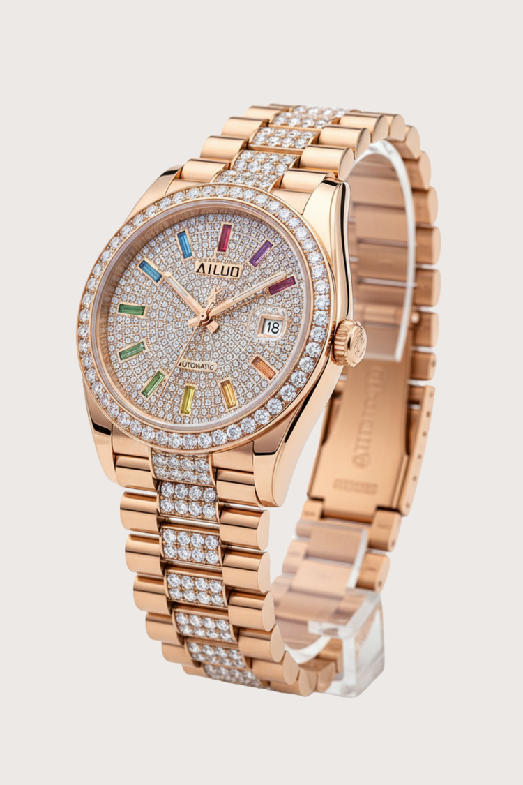 Rose Celestia | Ailuo Rose Gold Diamond Automatic Watch