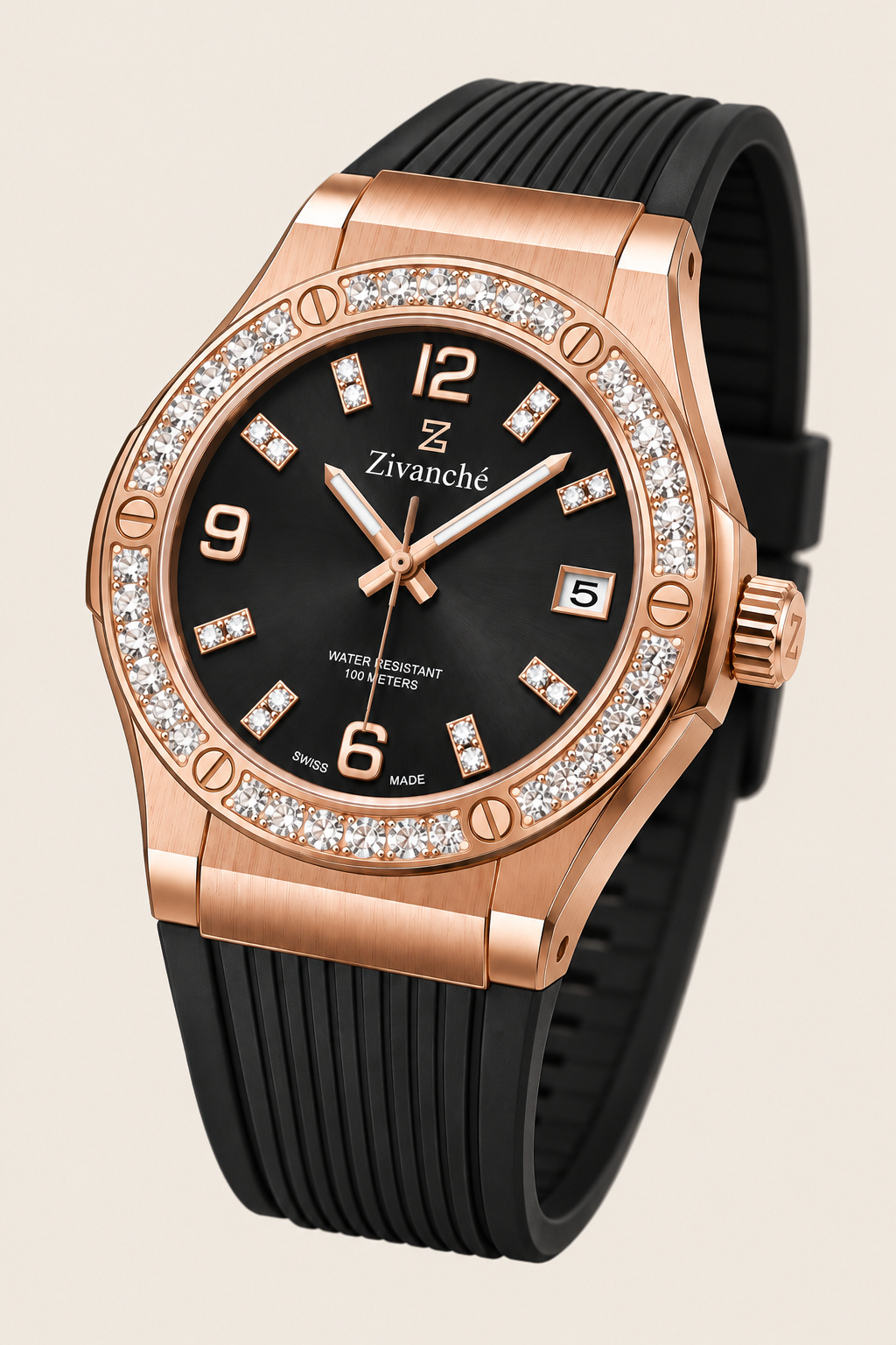 Rosegold Stardust Crystal Elegance Sapphire Watch - Rosegold / Black