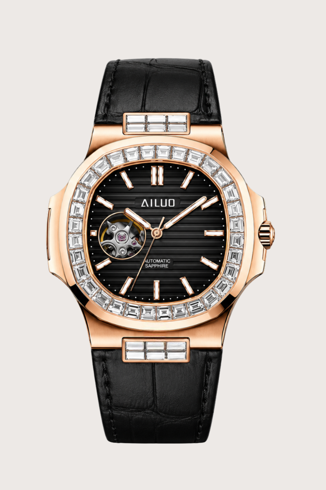 Royal Azure | Rosegold Black Automatic Open-Heart Watch