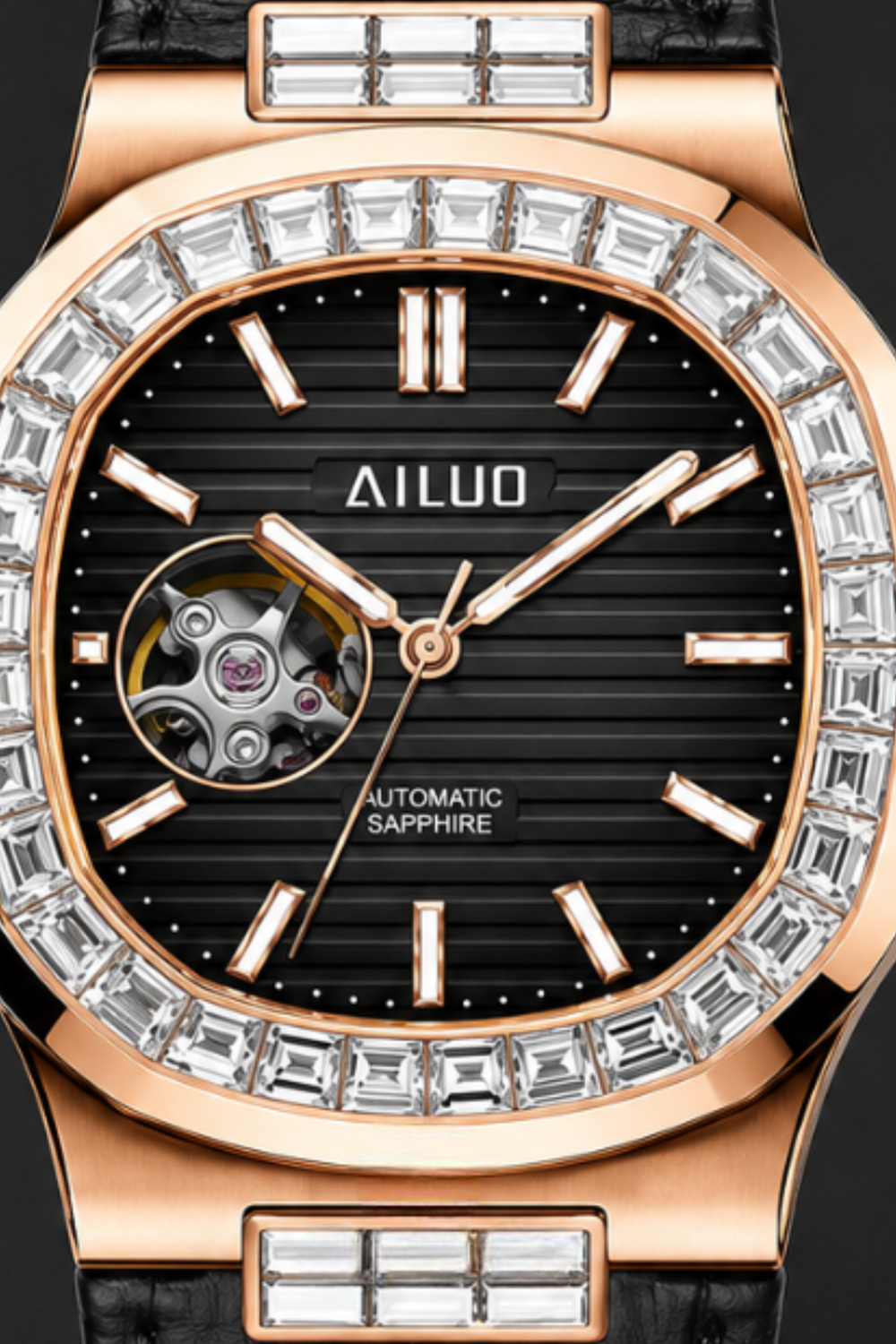 Royal Azure | Rosegold Black Automatic Open-Heart Watch