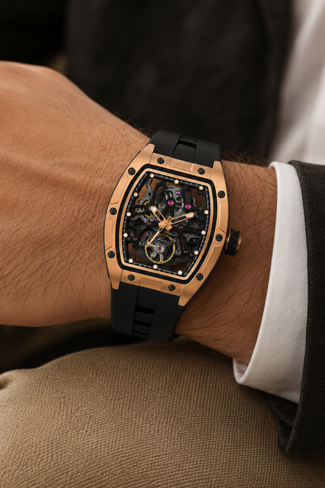 Royal Eclipse Rosegold & Black Skeleton Quartz Watch