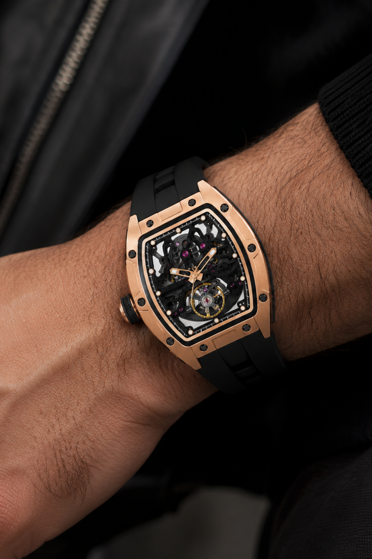 Royal Eclipse Rosegold & Black Skeleton Quartz Watch