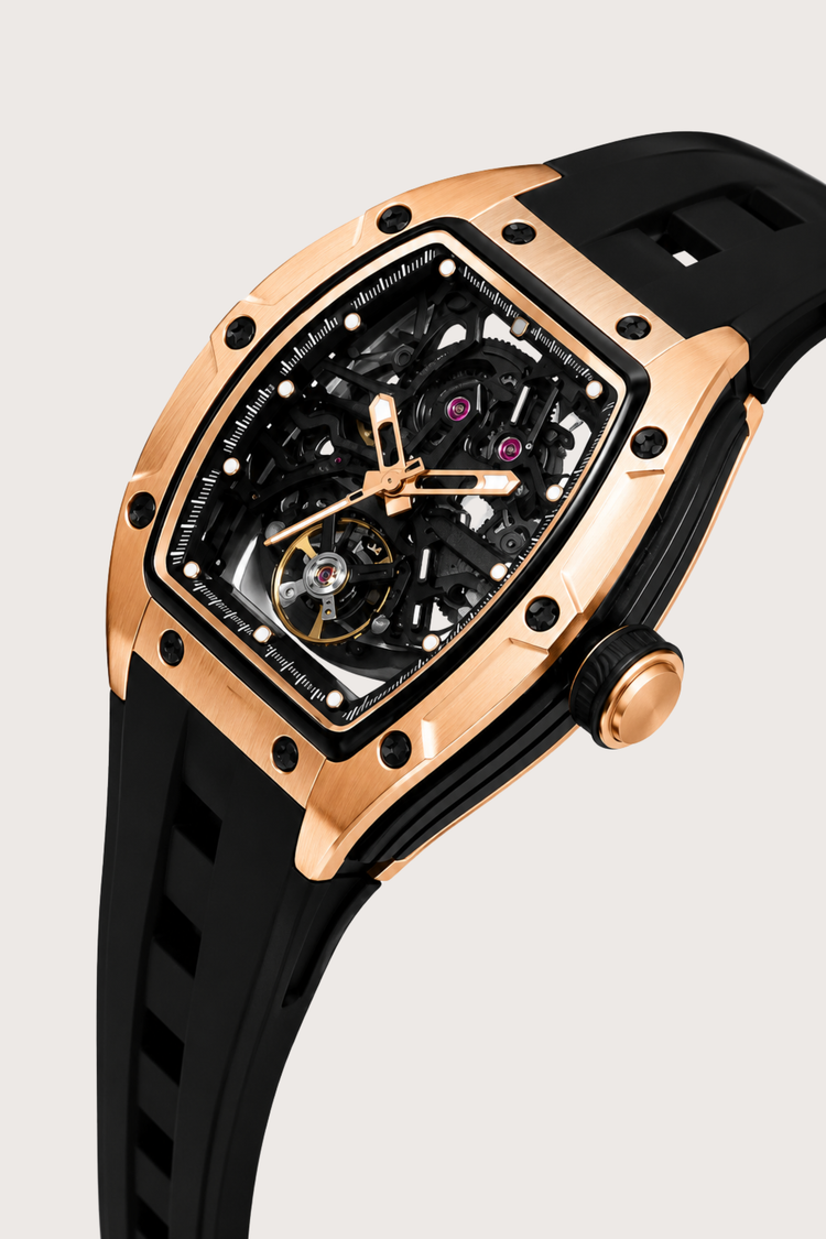 Royal Eclipse Rosegold & Black Skeleton Quartz Watch
