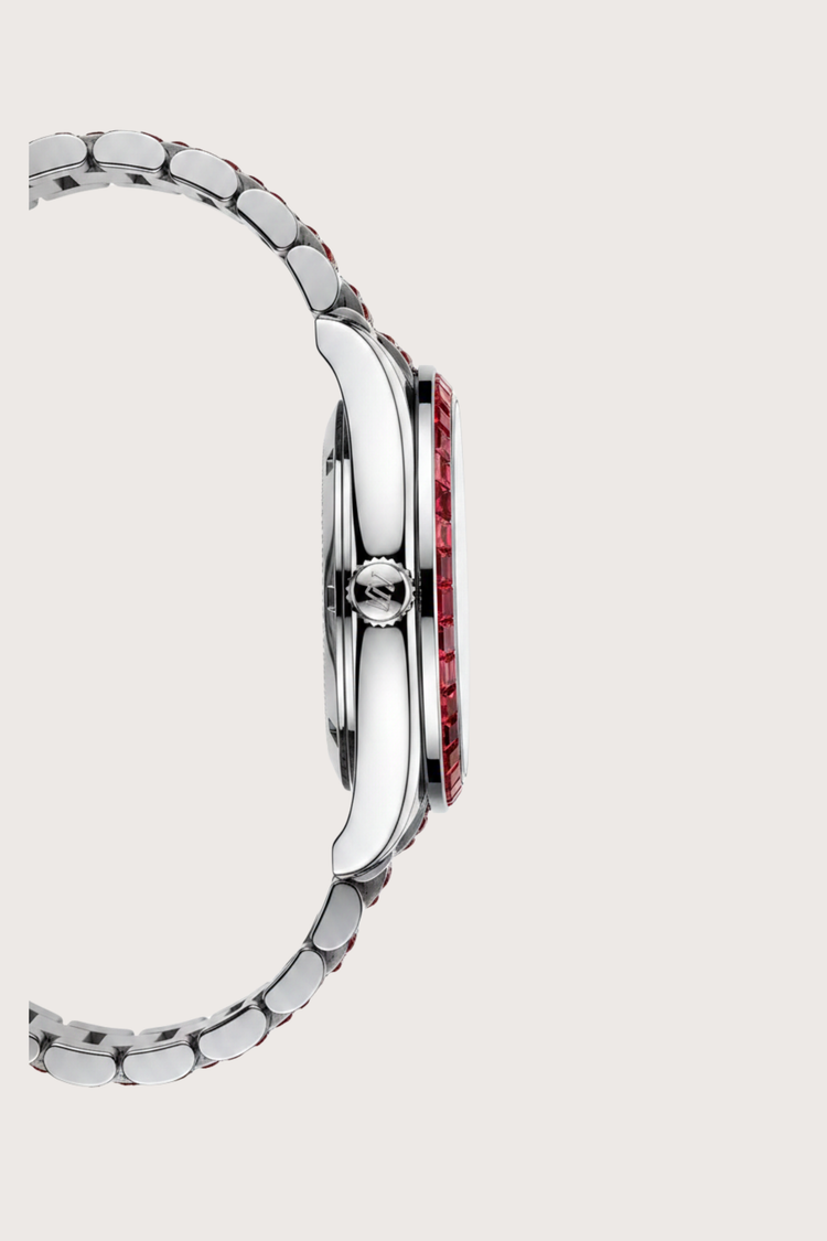 Ruby Frost | Ailuo Silver Red Diamond Automatic Watch