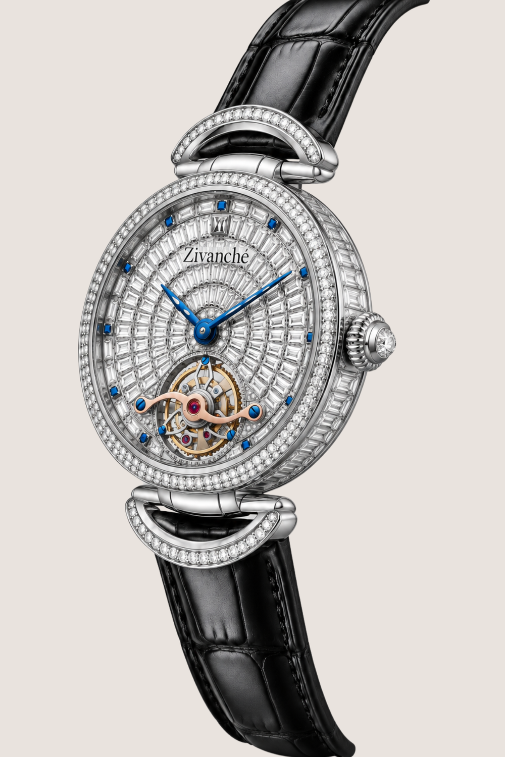 Ruby Halo Skeleton Automatic Diamond Elegance Watch