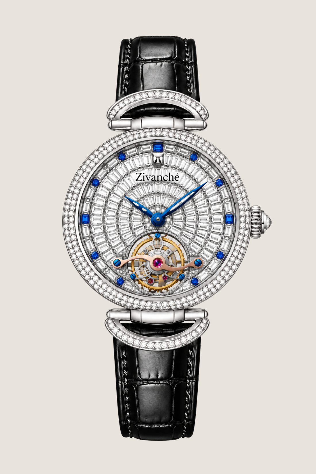 Ruby Halo Skeleton Automatic Diamond Elegance Watch