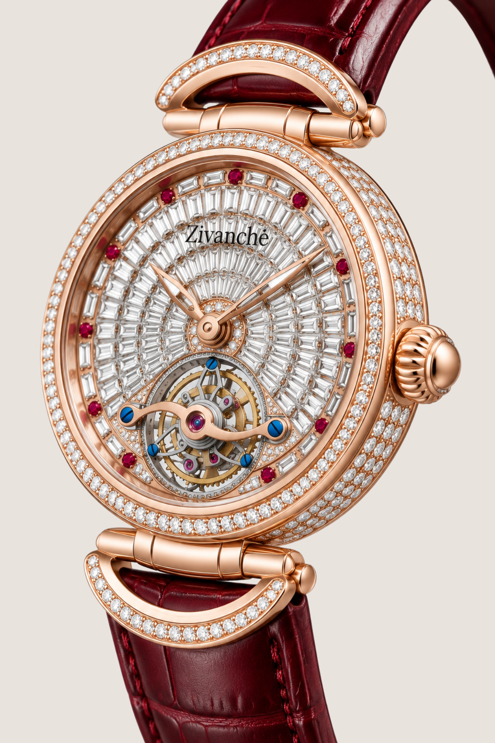 Ruby Halo Skeleton Automatic Diamond Elegance Watch