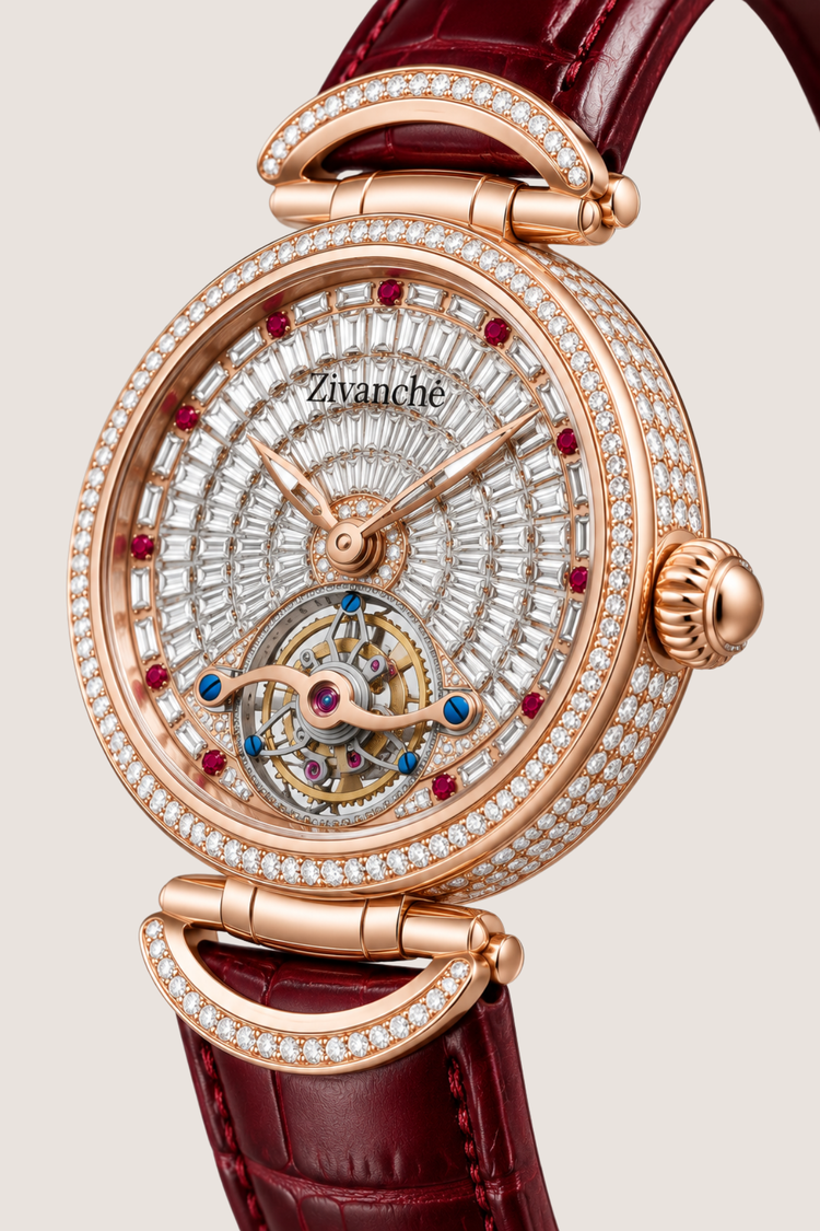 Ruby Halo Skeleton Automatic Diamond Elegance Watch