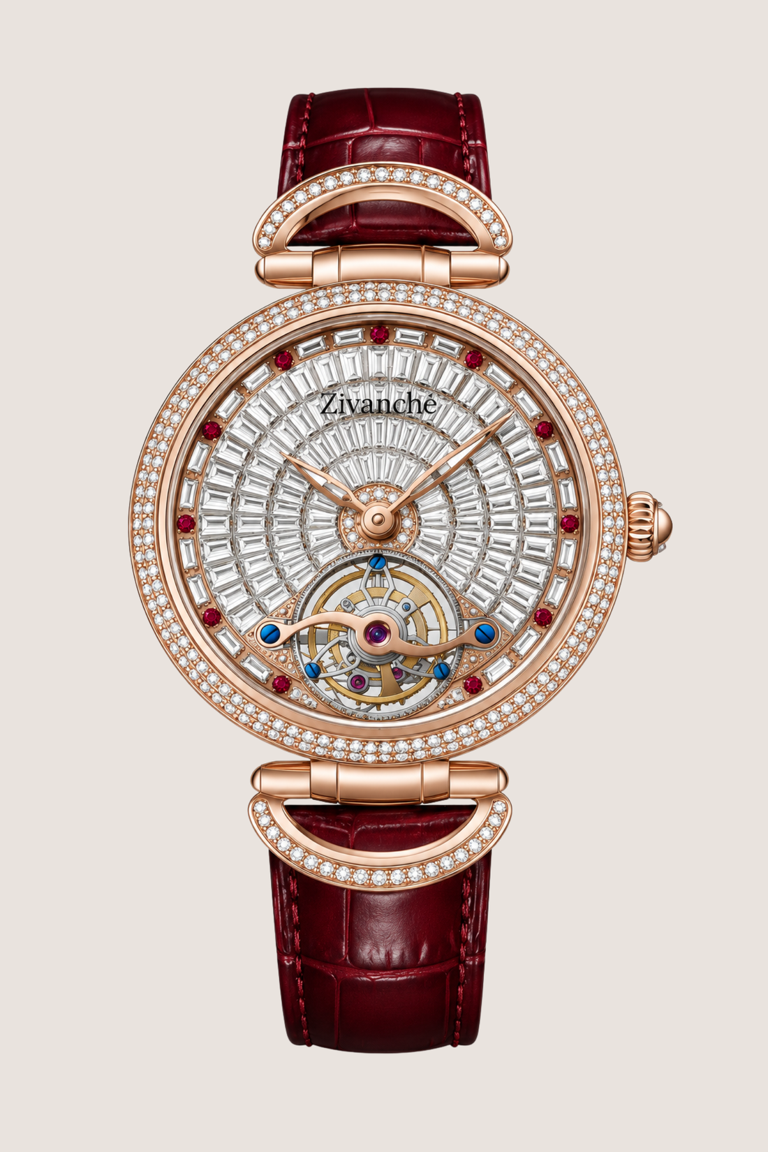 Ruby Halo Skeleton Automatic Diamond Elegance Watch