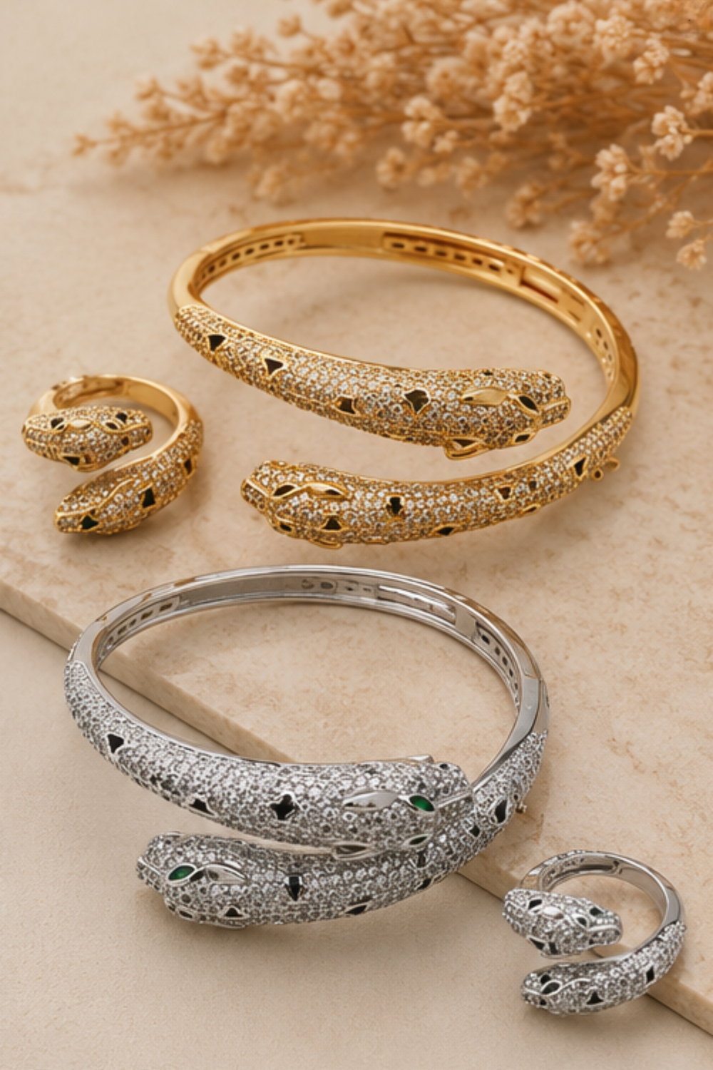 Serpent Radiance Dual Tone Bracelet & Ring Set