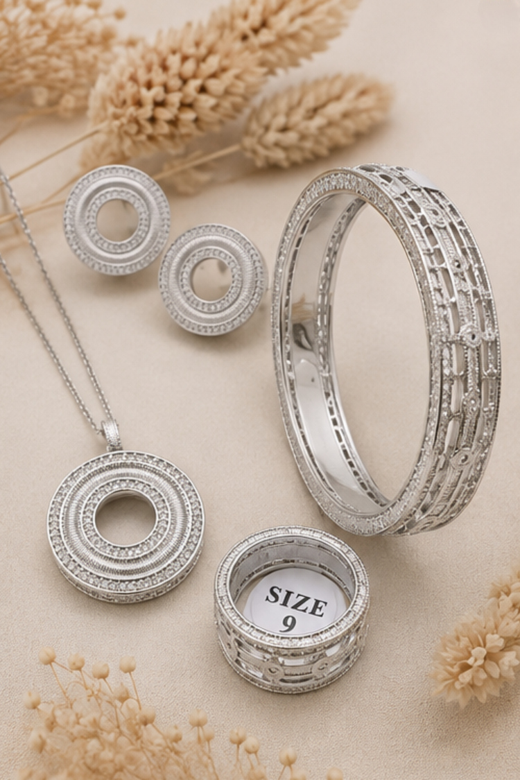 Silver Halo Elegance Jewelry Set