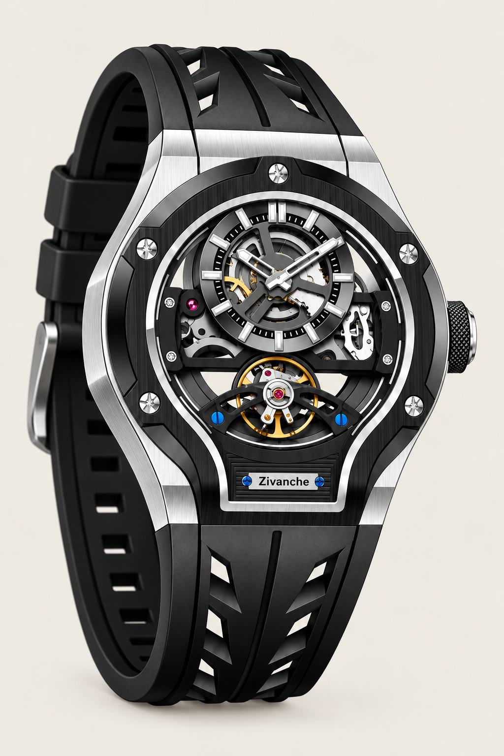 Skelaro Thunderbolt Open‑Heart Gear Skeleton Dial Watch - Gunmetal Black
