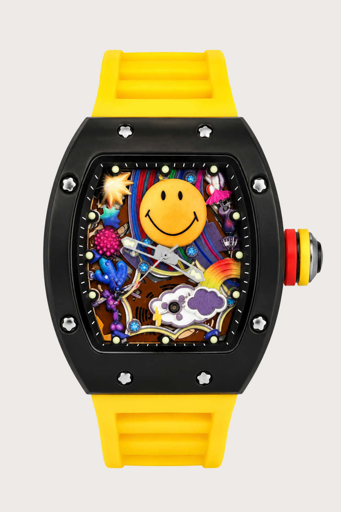 Smiley Creative Spectrum Black & Yellow Transparent Timepiece Watch (43522431)